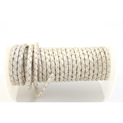 BRAIDED LEATHER CORD 4MM METALLIC IVORY